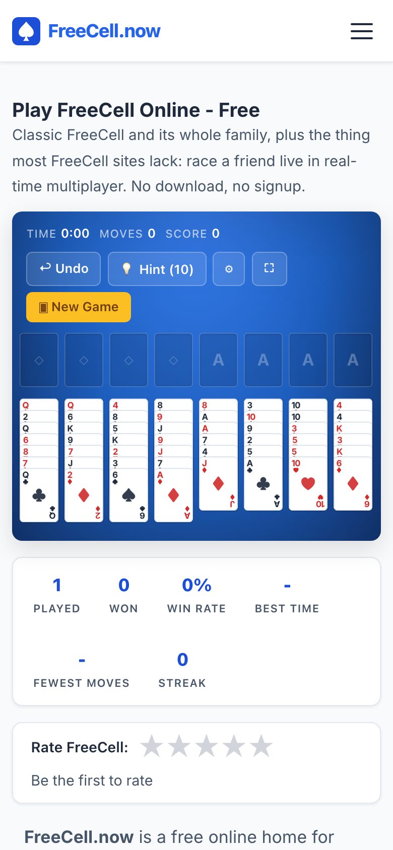 Play FreeCell on Your Phone Browser - No App Needed