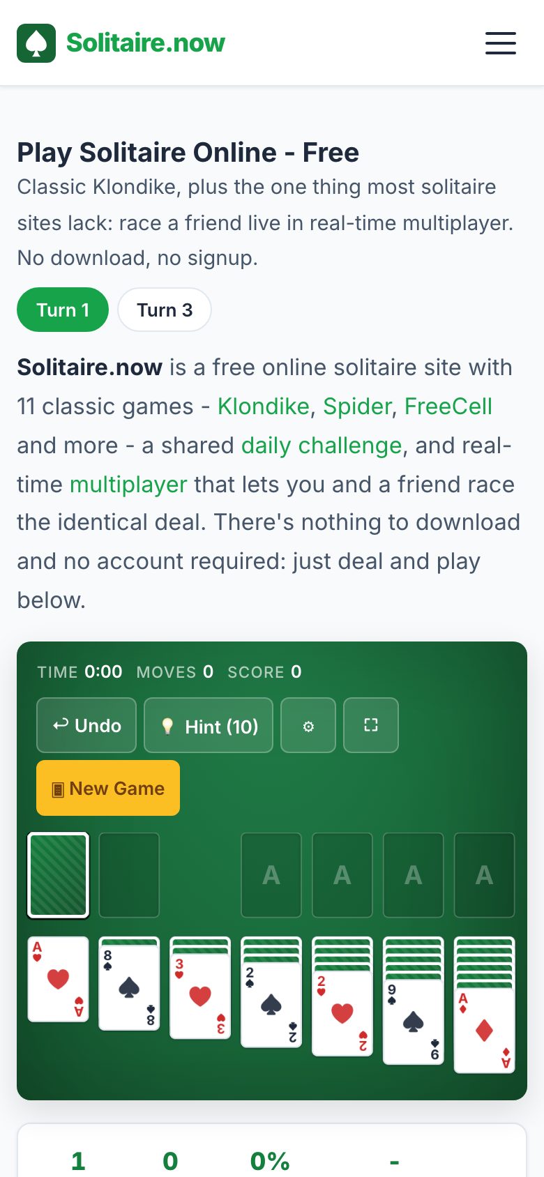 Play Klondike Solitaire on Your Phone Browser, No App